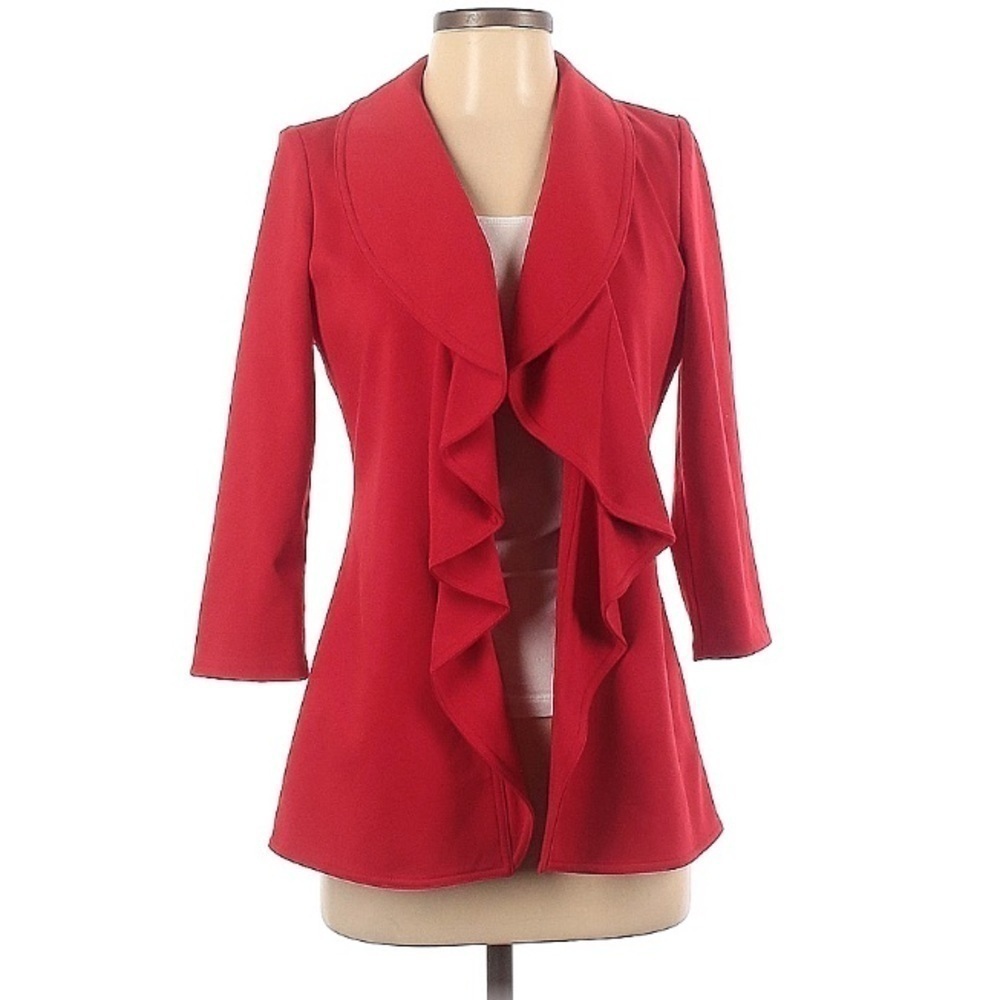 Calvin Klein Ruffle lapel open front blazer jacket red women’s 4 small